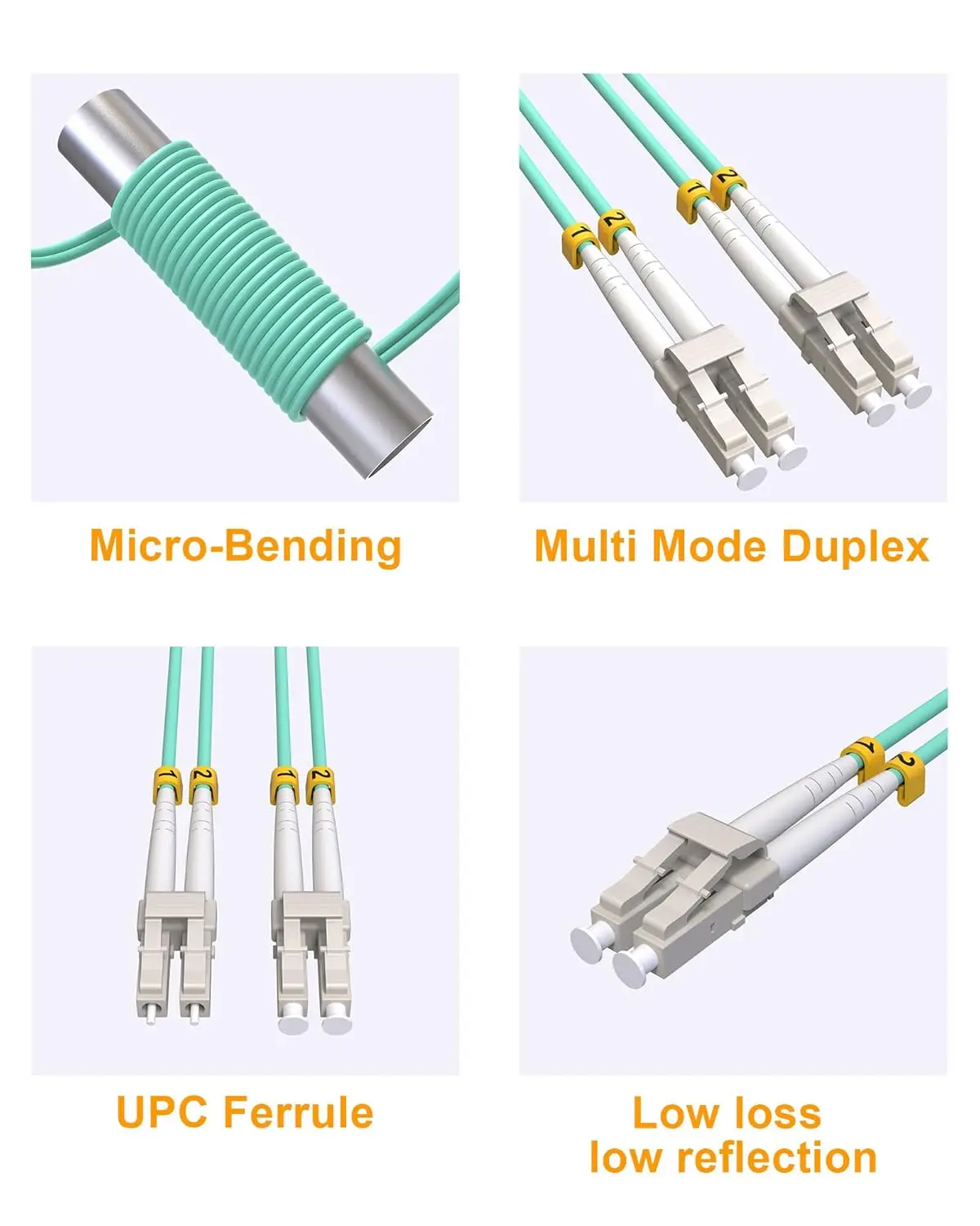 Vandesail OM3 LC-LC 0.2m/0.5m/1m/2m/3m/5m7m Duplex Fiber Patch Cable | 10G Internet, Multimode SFP, LSZH Jacket - 5 Piece