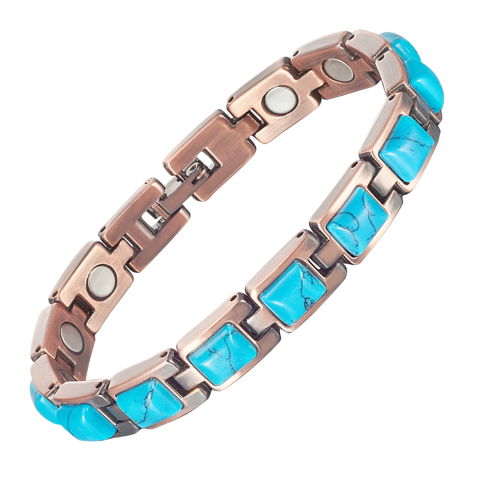 Wollet Pure Copper Magnetic Bracelet for Women with Magnet Easy Link Blue Turquoise Magnetic Bracelets Fashion Jewelry Gift