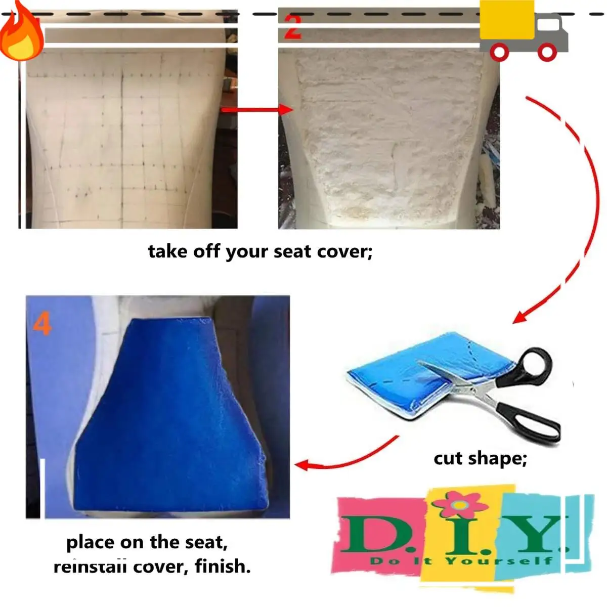 

2CM Blue Motorcycle Universal Seat Cushion Gel Pad Cool Pad Shock Absorption Mat DIY Cut Cushion