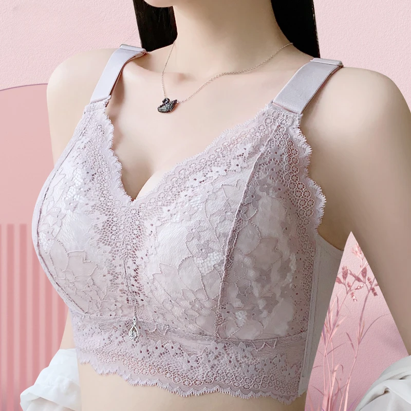 Full Cup Large Chest Small Bra Thin Style No Steel Ring Women's Anti Sagging Side Collection and Side Breast Adjustment Bra