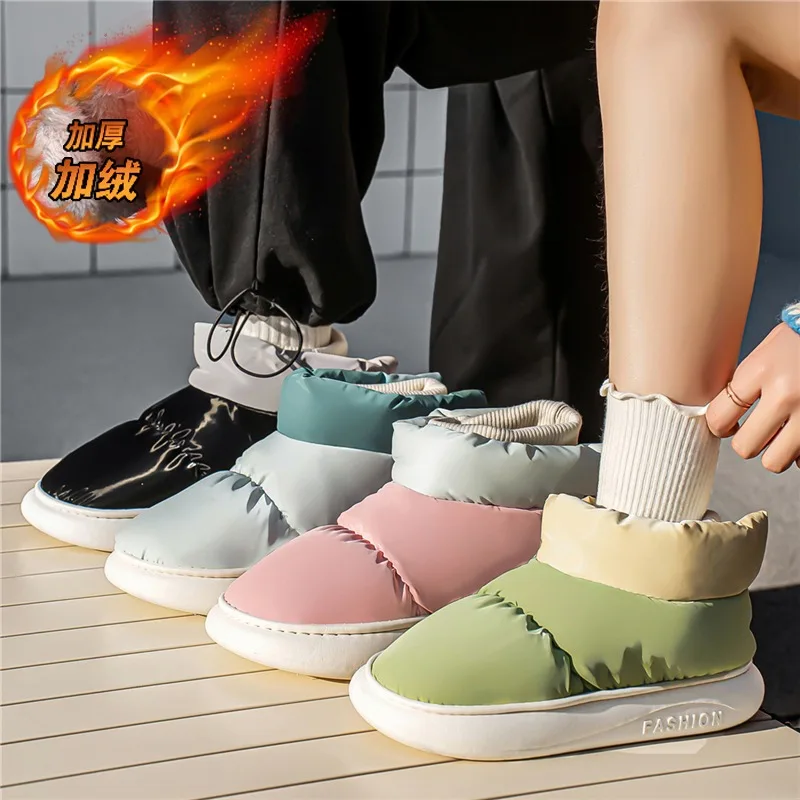 

Уличные плюшевые теплые мужские зимние ботинки, зимняя парная хлопковая обувь, нескользящая непромокаемая модная детская обувь, мягкие кроссовки без шнуровки