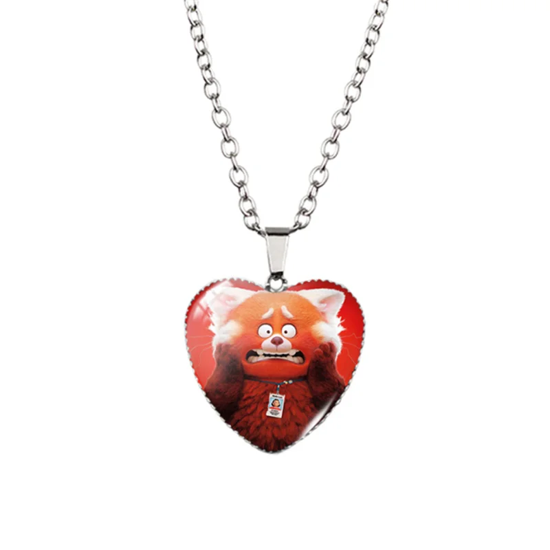 2022 Disney Turning Red Anime Heart Shaped Necklace  Pendants The Little Red Panda Figure Handmade Crafts Jewelry kids Gifts