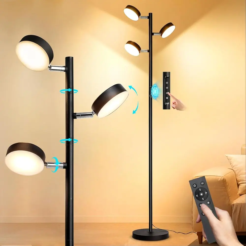 Modern Black Standing Lamp with LED Floor Light, Remote & Touch Control, 3000K-6000K Dimmable for Living Room, Bedroom, or Offic