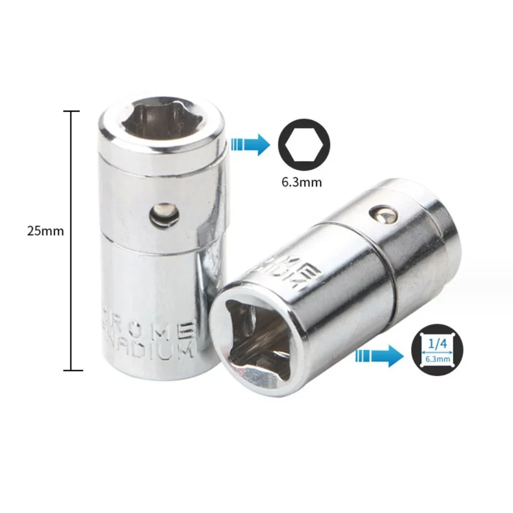2PCS 1/4 Square Drive To 1/4 Hex Shank Socket Bits Converter Screwdriver Holder 1/4