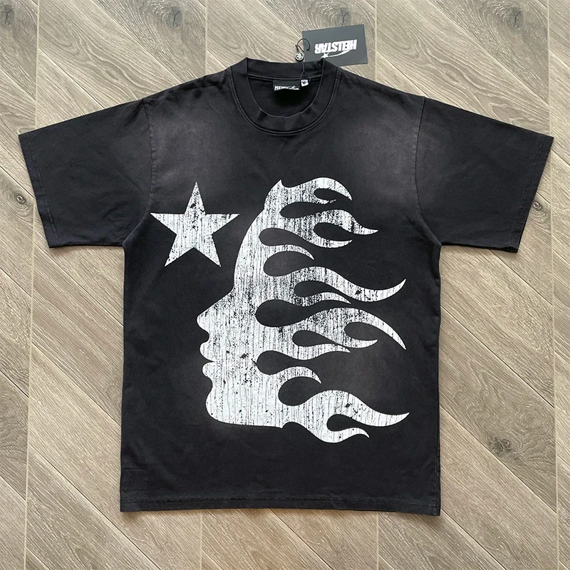 Hellstar European American Trend Graphic Printed Tee, Unisex Personalized Pattern Casual Short Sleeve T-Shirt Streetwear