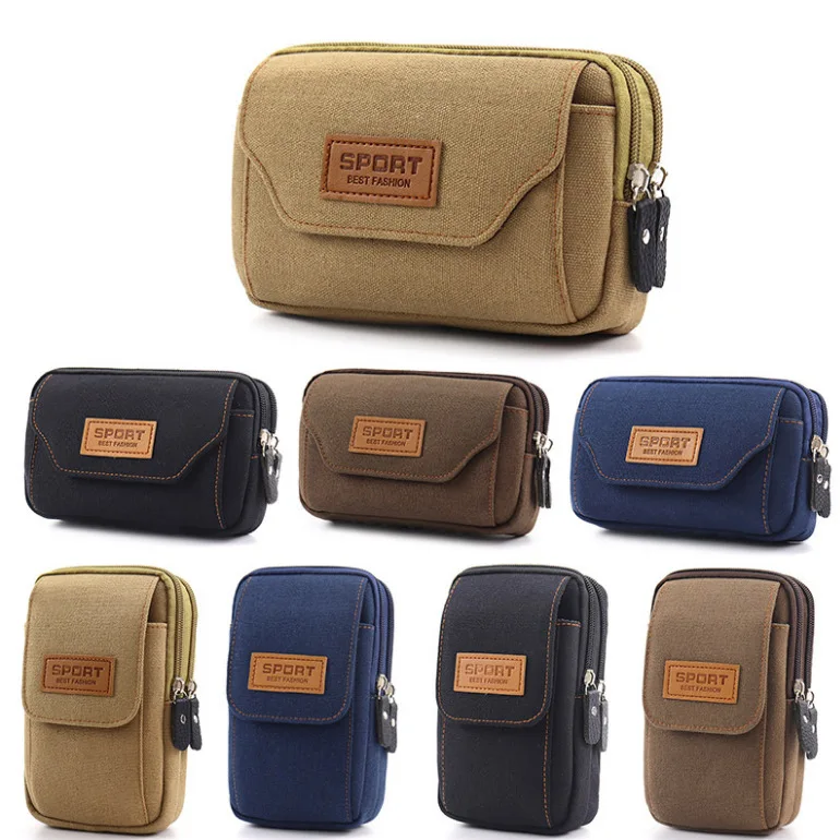 6.5 Inches Men Soft Pouch Belt Waist Pack Bag Small Pocket Canvas Waist Pack Running Pouch Travel Camping Bags Chest Bag