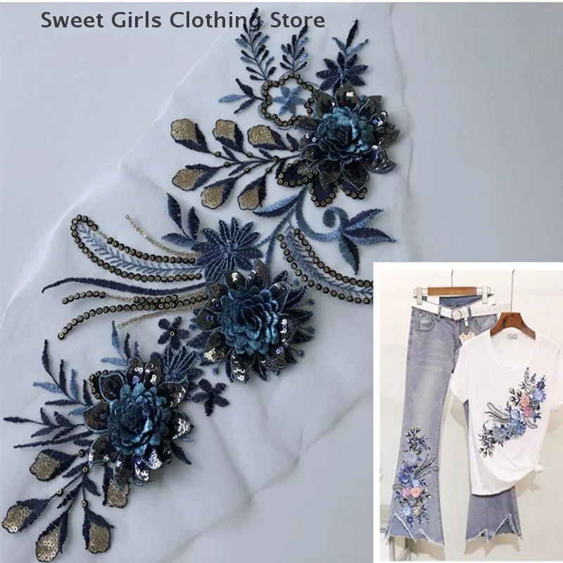 

【XJY】DIY Embroidered Patches Big Floral Embroidery Patches Long String Flowers Clothes Iron On Patch Decor