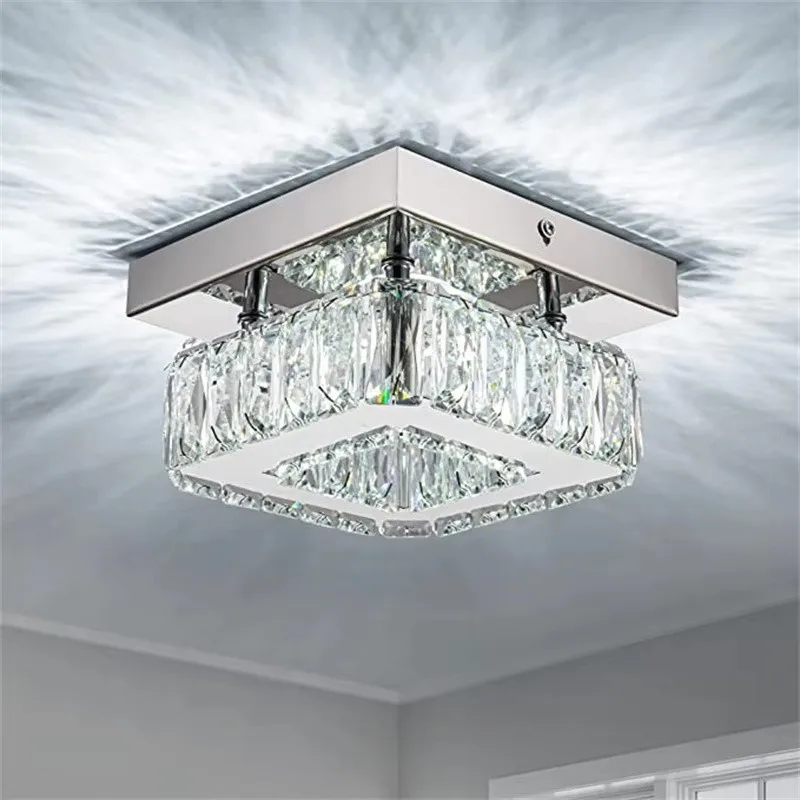 K9 Square Crystal Ceiling Light Stainless Steel Aisle Light Modern Corridor Balcony Entry Bedroom Lamps