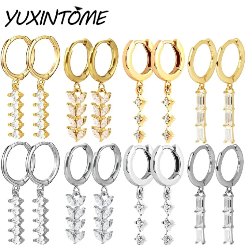 

925 Sterling Silver Ear Needle Fashionable Simple Straight Row Irregular Zircon Hoop Earrings Women's Niche Party Jewelry Gifts