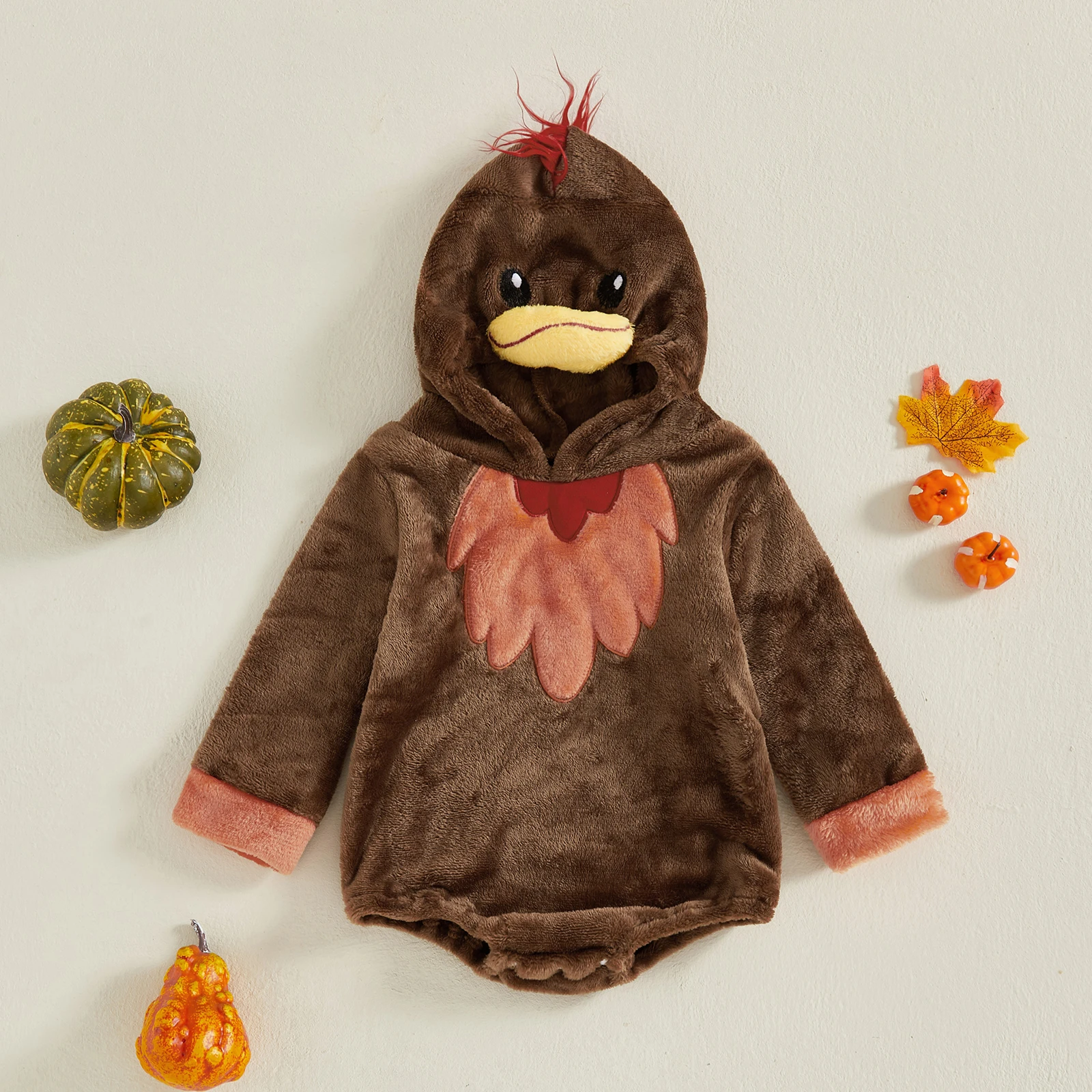 

0-18 Months Baby Boy Turkey Thanksgiving Day Costume Long Sleeve Embroidery Hooded Bodysuit Newborn Fall Rompers