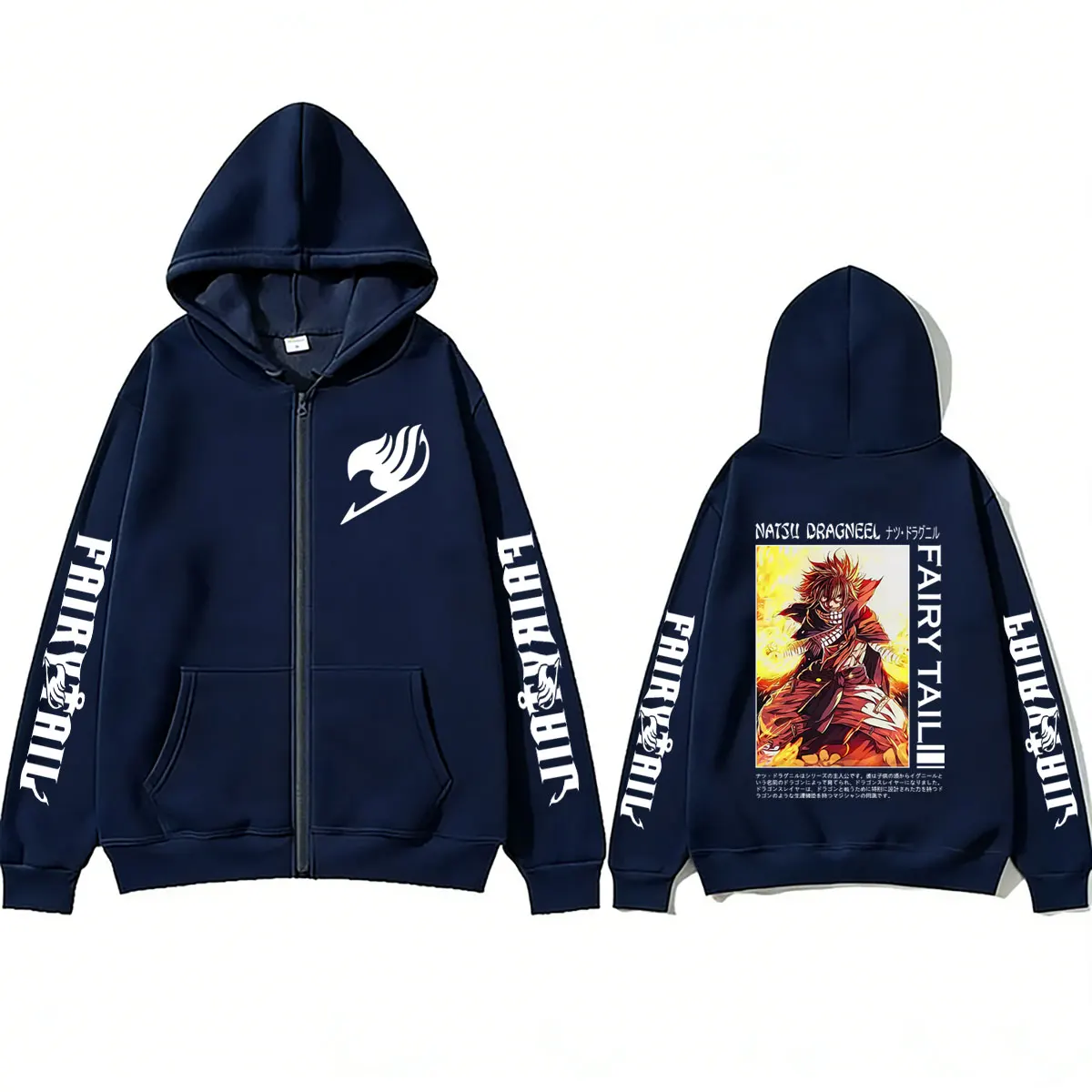 Anime Fairy Tail Graphic Zipper Hoodie Cool Cartoon Natsu Dragneel Print Zip Up Jacket Coat Men Women Vintage Oversized Hoodies