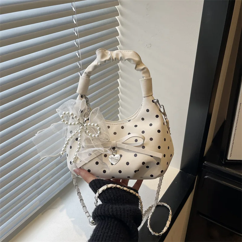

Cute Polka Dot Pleated Handbag for Women New Niche Versatile Chain Shoulder Crossbody Bag