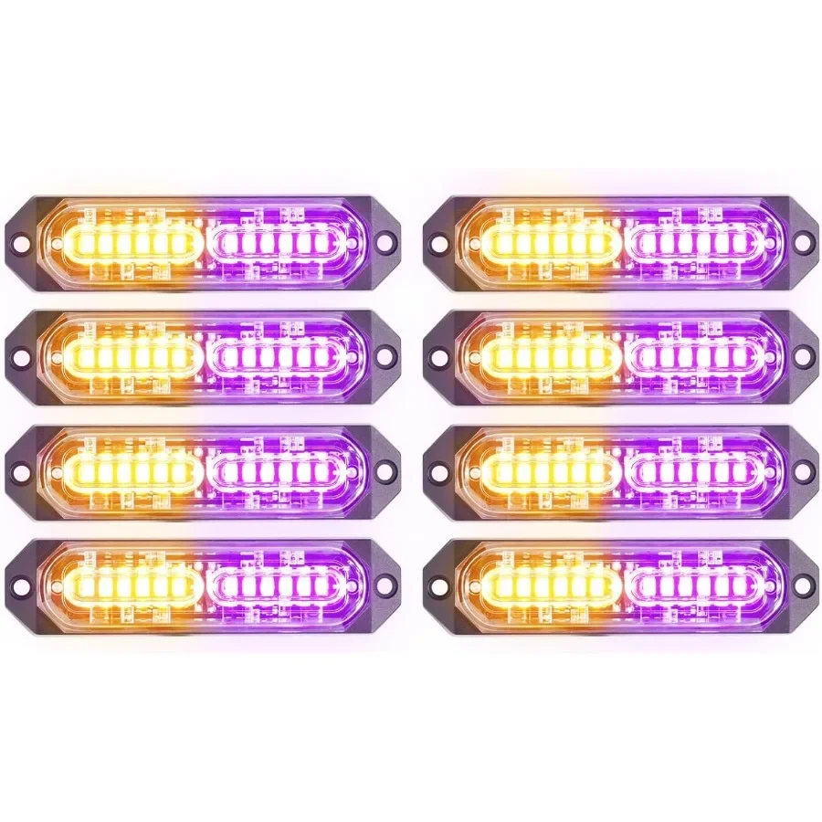 

8Pcs Purple Amber LED Funeral Escort Emergency Strobe Grille Lights Bar Ultra Slim Sync Feature Surface Mount Hazard Warning Fl