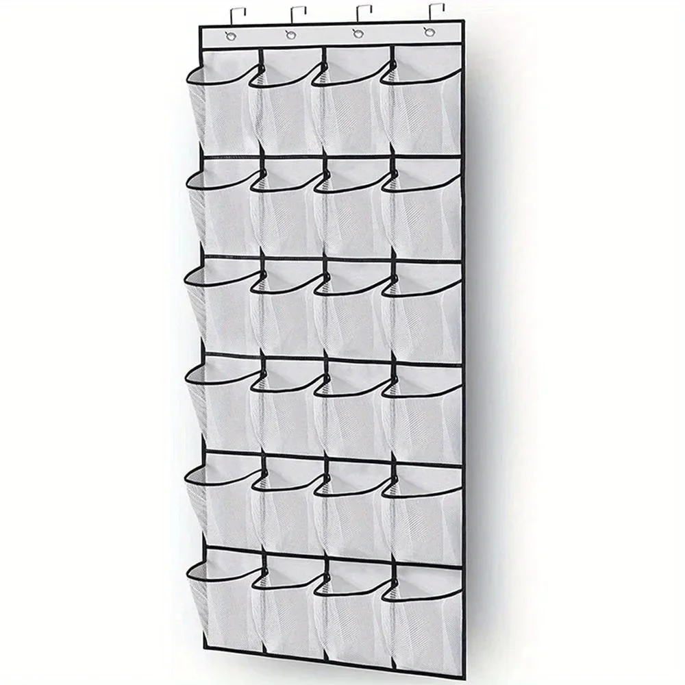 24-Gitter-Wandmontage-Schuh-Organizer für Kleinigkeiten, Stoffschrank, Tasche, Aufbewahrungsregal, Netztasche, transparent, zum Aufhängen über der Tür, Stoffbox – Detail 1