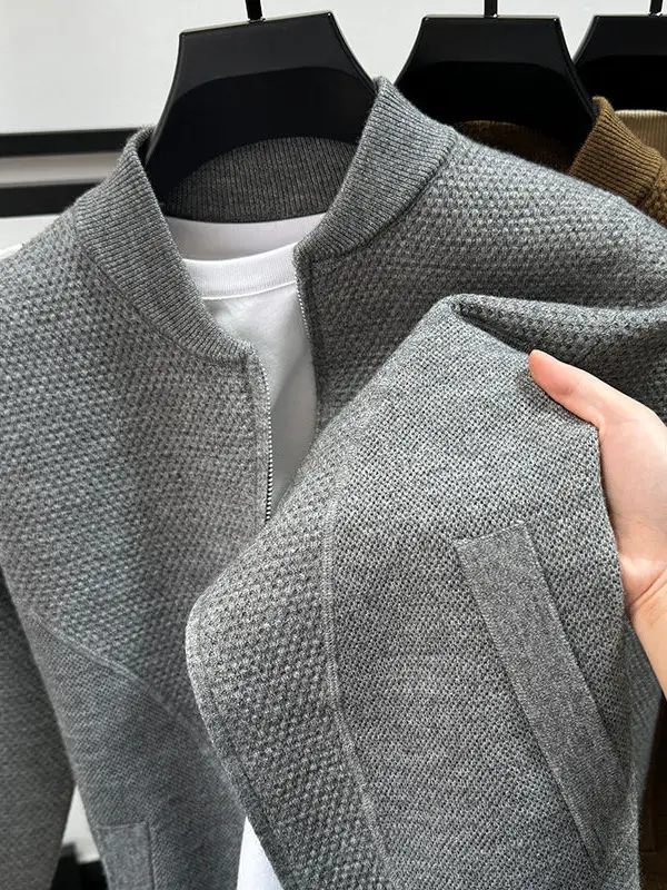 

Faionable Knitted Baseball Collar Sweater Coat Men's Autumn Winter Slim Fit Casual Outerwear Embroidered Trendy Knitwear