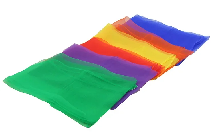 60x60cm Performance Dance Show Scarf Rainbow Gauze Baby Juggling Dance Gymnastics Ballet Colored Gym Dance Gauze 12pcs/pack