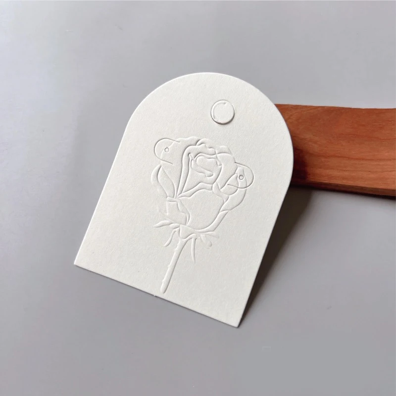 White Semi-Circle Embossed Rose Hair Clip Earring Display Cards with Bow 50Pcs Kraft Paper Jewelry Packaging DIY Small Business