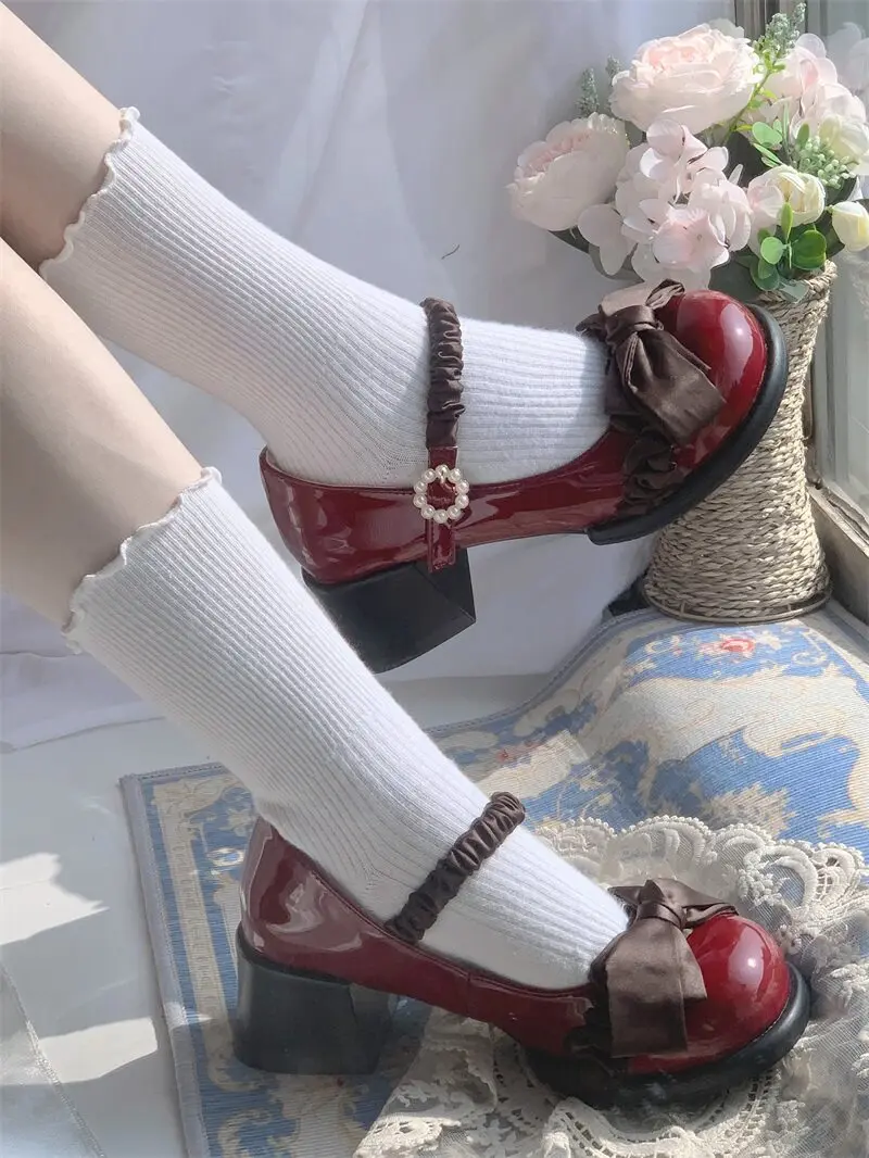 Kawaii Japanese Original Round Head Sweet Cute Bow Women's Shoes Lolita Big Head Doll Shoes Four O'clock Flower Single Shoes