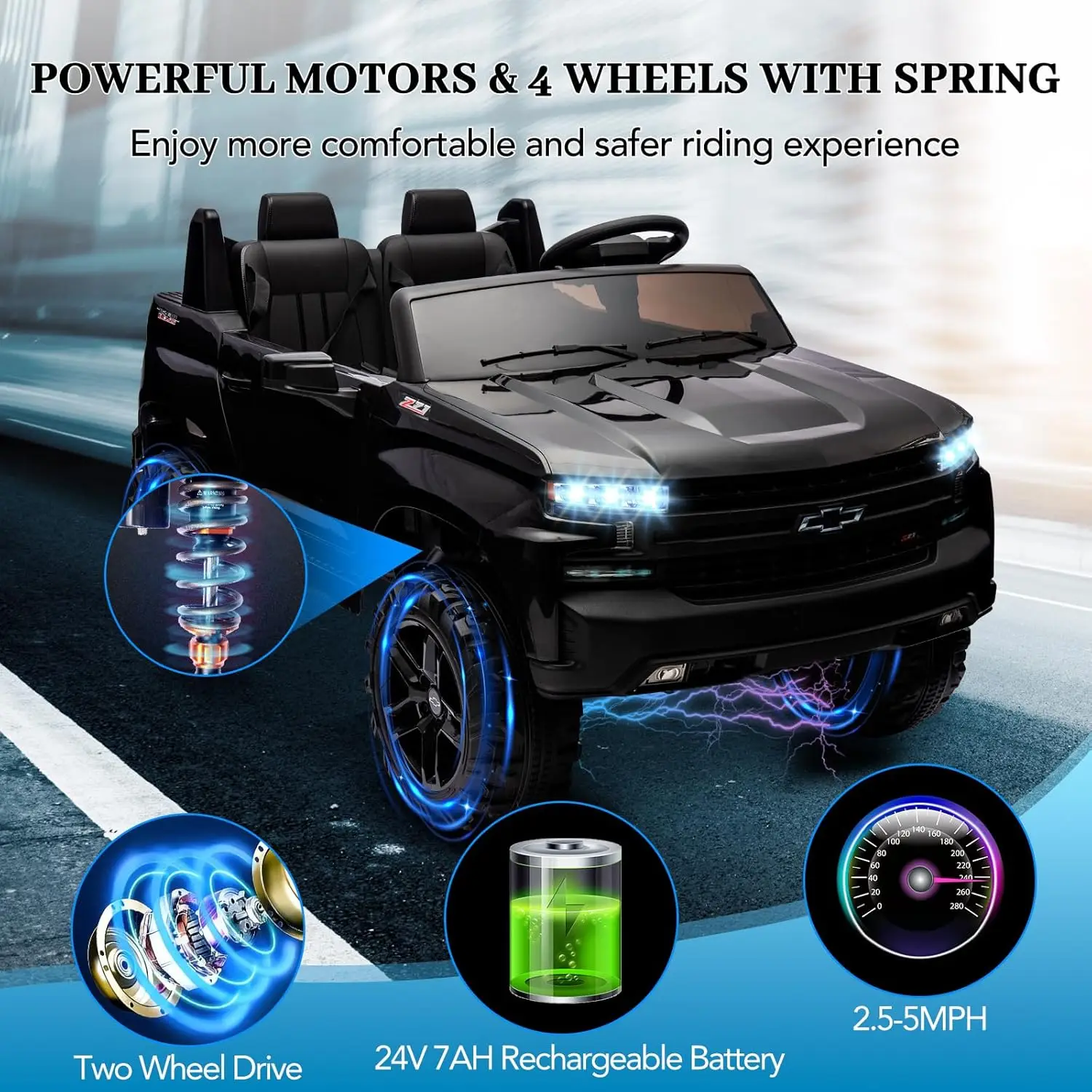 24V 9AH Electric Car for Kids with Remote Control 2 Motors Battery Powered Extra Large Seats LED Headlights Music Ride On Toys