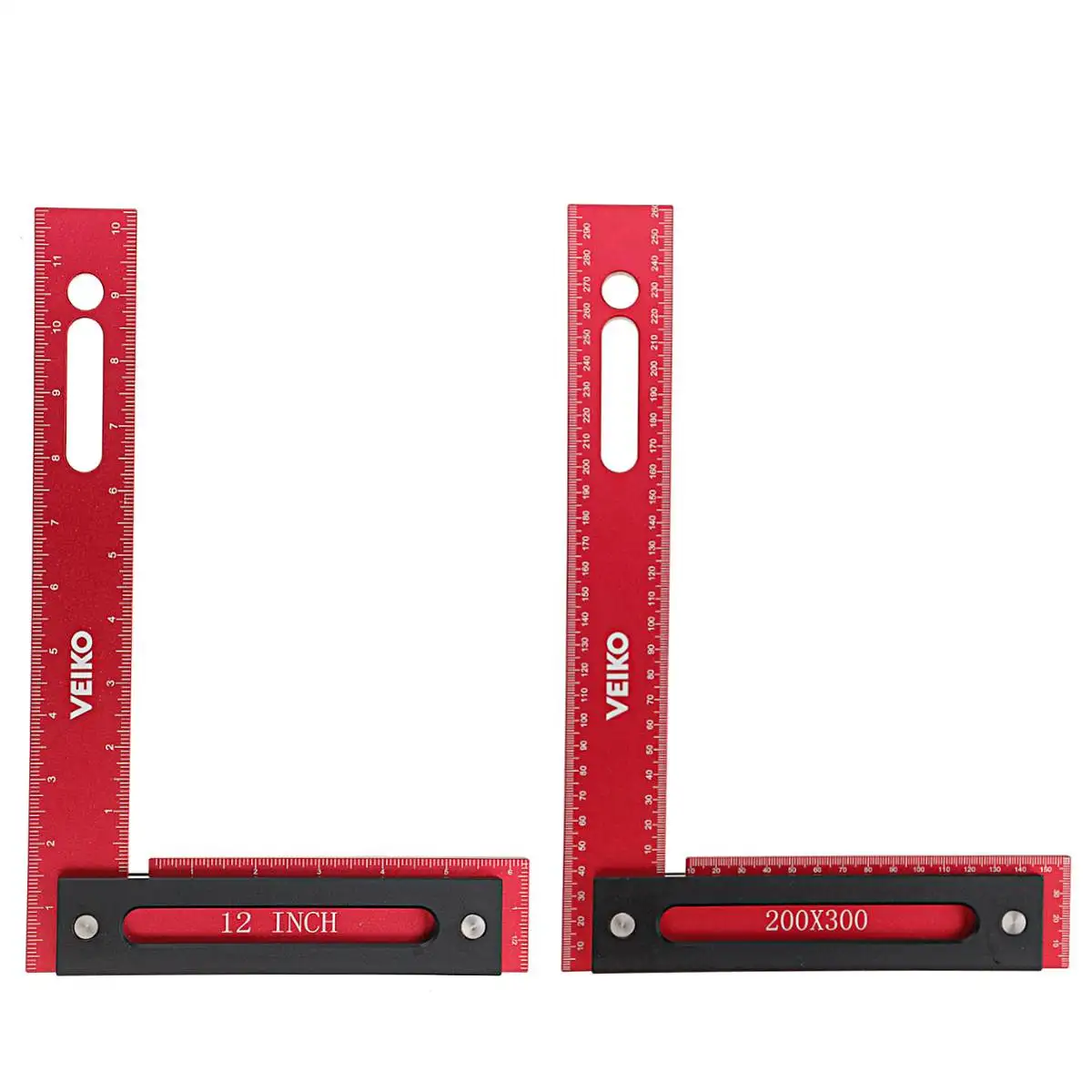 VEIKO 300x200mm Aluminum Alloy Precision Woodworking Square Right Angle Ruler with Base Metric Imperial L-Shaped Guage