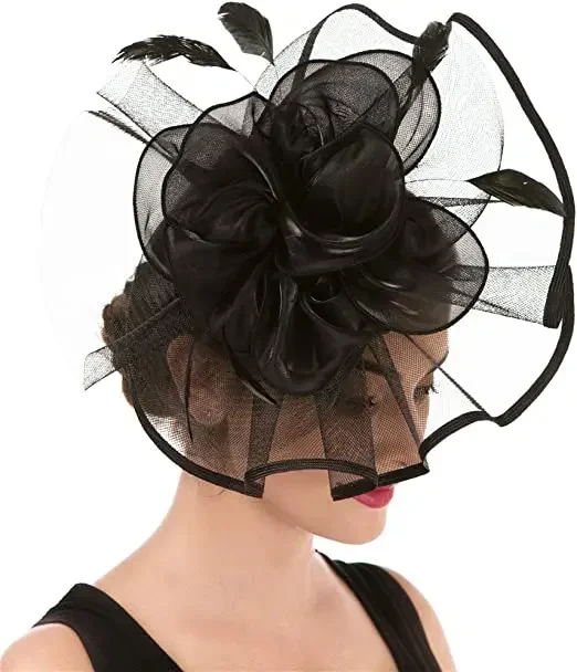 Women\'s Organza Fascinator Hats Church Kenducky British Bride Tea Party Wedding Hats Summer Ruffle Hat Hair Clip Accessory