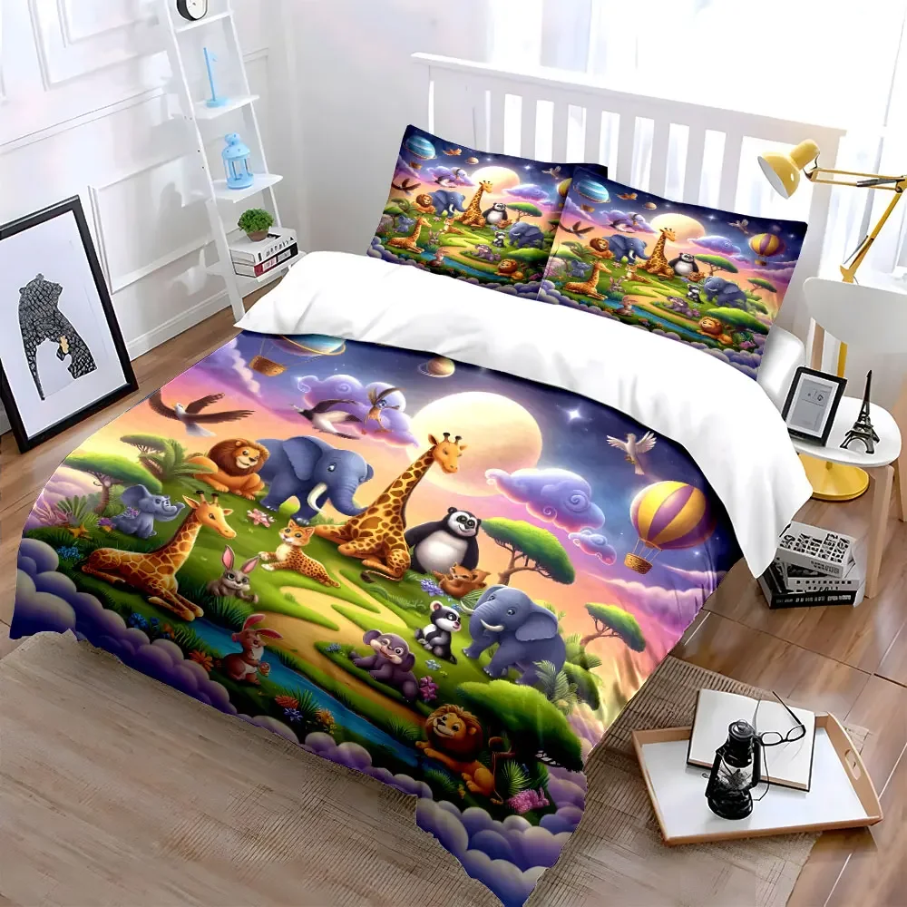 Colorful Animal Three-Piece Set Multiple sizes kid's and adults' bedroom Exquisite 3PC bedding set, gift