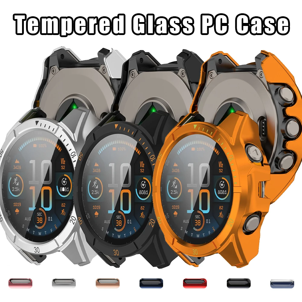Case for Garmin fenix 8 43/47/51mm Screen Protector Hard PC Bumper Tempered Glass All-around Protective Cover for Fenix 8 Watch