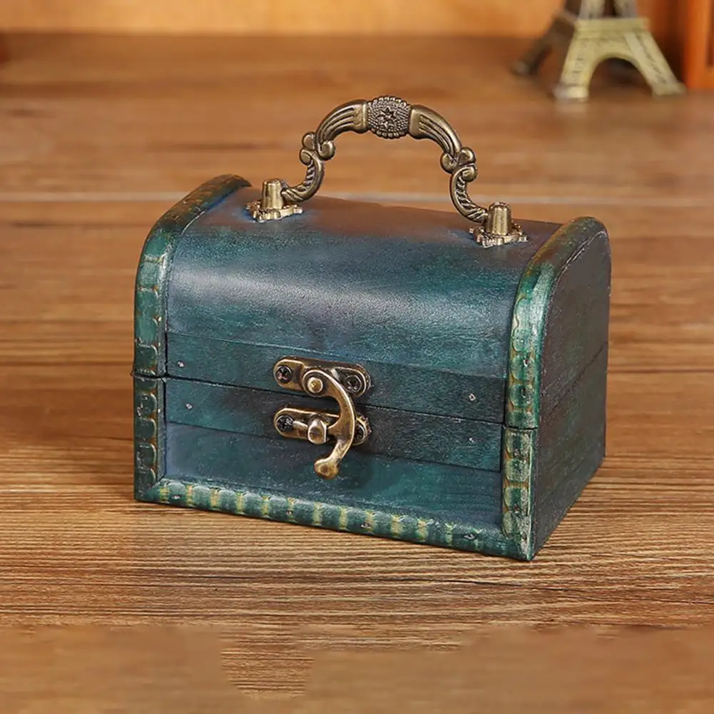 Earrings Case Excellent Vintage Wooden Storage Box with Lock Mini Jewelry Box  Retro Treasure Chest with Lock for Home