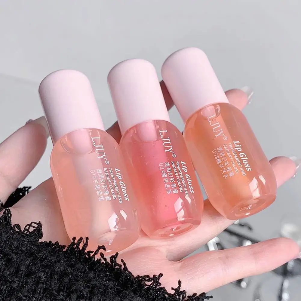 Aceite de labios de gelatina de cristal de fruta, brillo de labios de cristal transparente hidratante, suero de labios transparente, Cosméticos de maquillaje para el cuidado de los labios