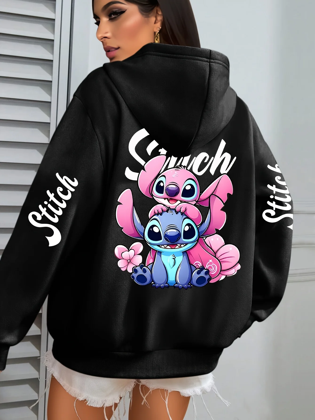 جديد غرزة والملاك طباعة القطن مقنعين الكرتون رياضية النساء الرجال الخريف بلوفر شتوي عادية خفيفة الوزن المرأة هوديس #3