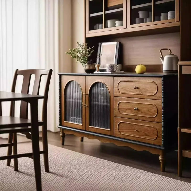 

Medieval solid wood dining side cabinet storage entrance cabinet color matching French light luxury decorative cabinet