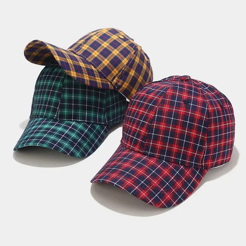 Men's Red Plaid Cap Classic 6 Panel Baseball Caps Adjustable Dad Hat Fashion Versatile Ladies Yellow Green Outdoor Outing Visor