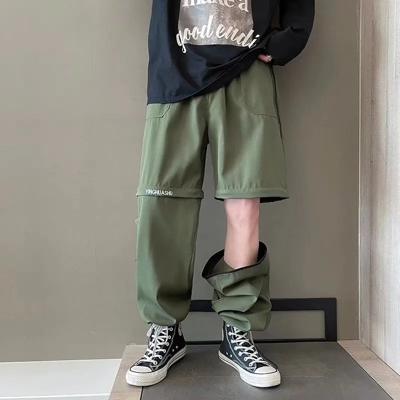 

Men Fashion Streetwear Male Jogger Pants Youth Casual Autumn Ankle Length Cargo Trousers Loose Detachable Pants Leg Oversize 5XL