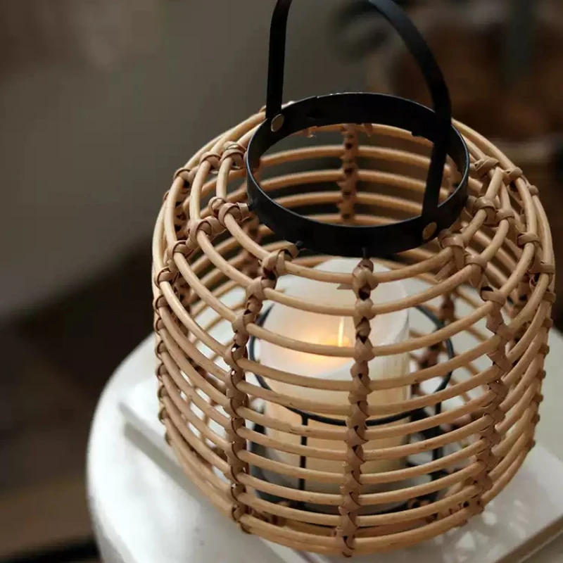 Vintage Round Rattan Coffee Table American Country Sofa Side Table B&B Living Room Corner Table