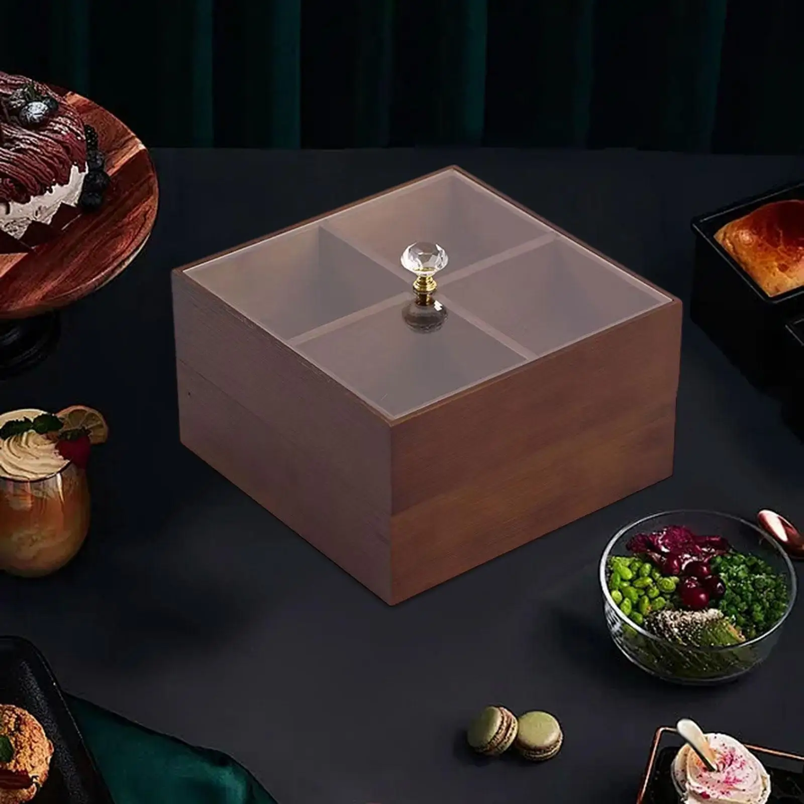 서빙 트레이 다기능 휴대용 스낵 트레이 과일용 투명 뚜껑이 있는 캔디 및 너트 요리 초콜릿 과자 케이크 캠핑