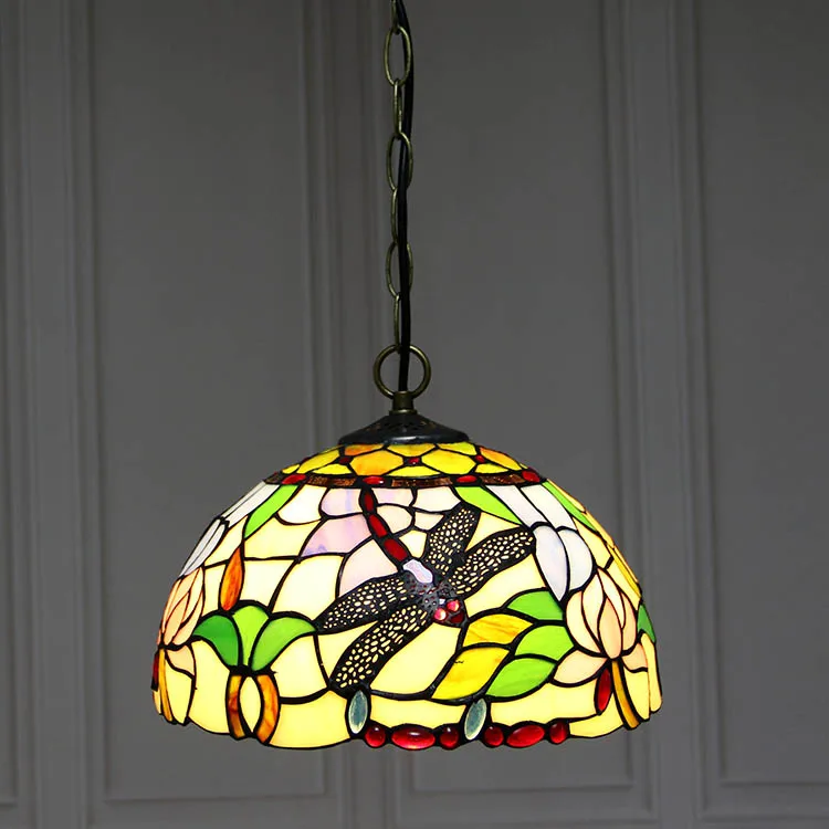 12- Inch Tiffany Style Hanging Pendant Lamp Fixture Dragonfly Stained Glass Hanging Lighting With 1 Lights