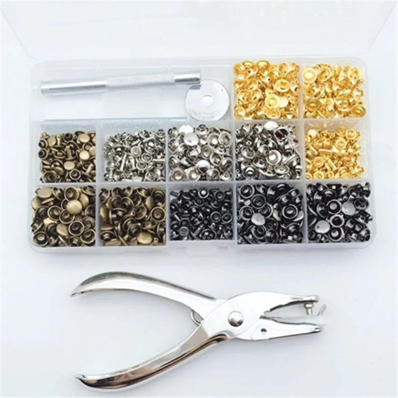 180 Sets Ledernieten 6 mm/8 mm/12,0 mm, 4 Farben, Doppelkappennieten, röhrenförmige Metallnieten mit Lochzange und Setzwerkzeug