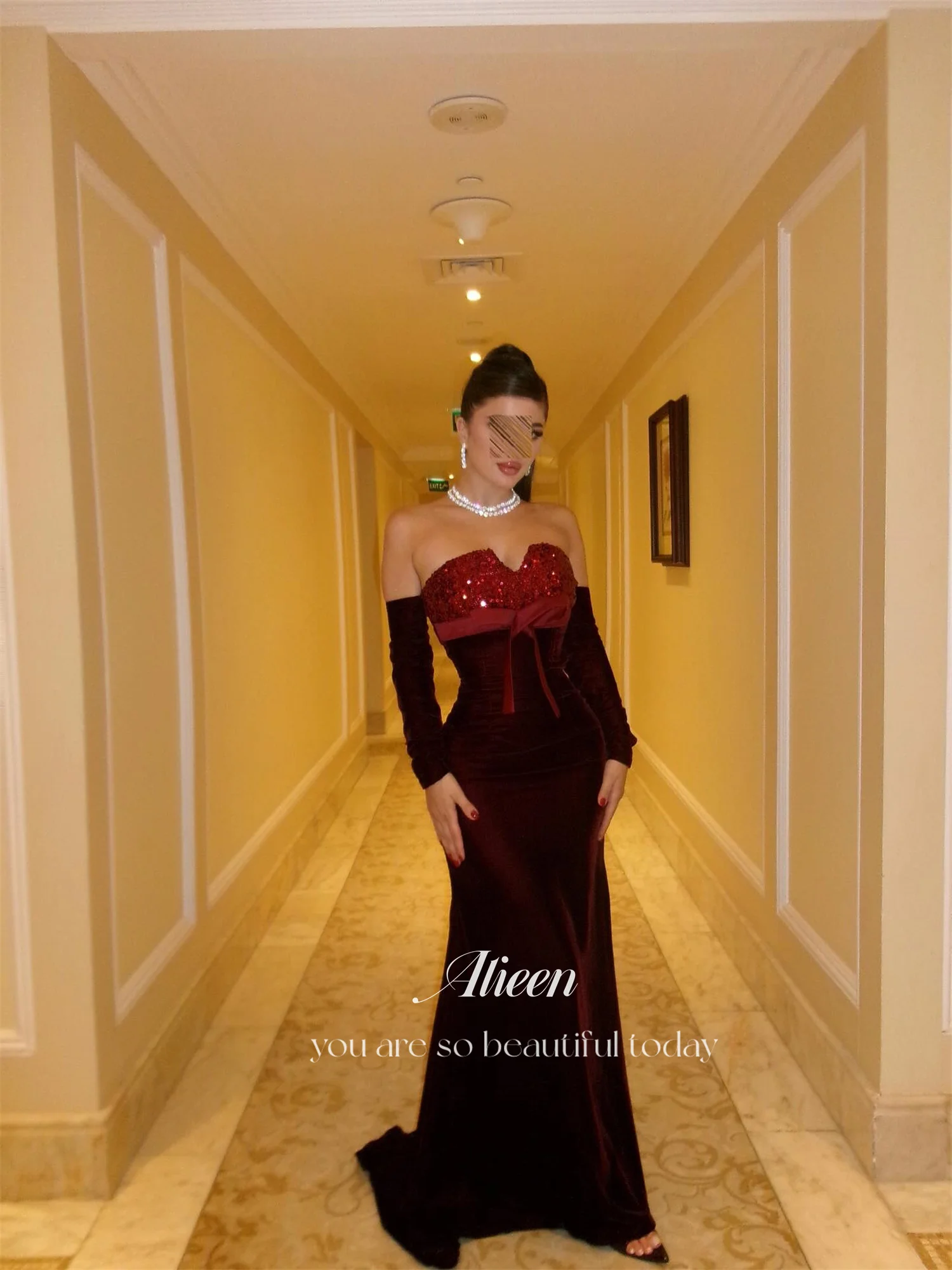 Aileen Bordeauxrode Dames Avondjurk Zeemeermin Damesjurken voor speciale gelegenheden فسات CNN •__ Op maat gemaakte Пла • Pailletten