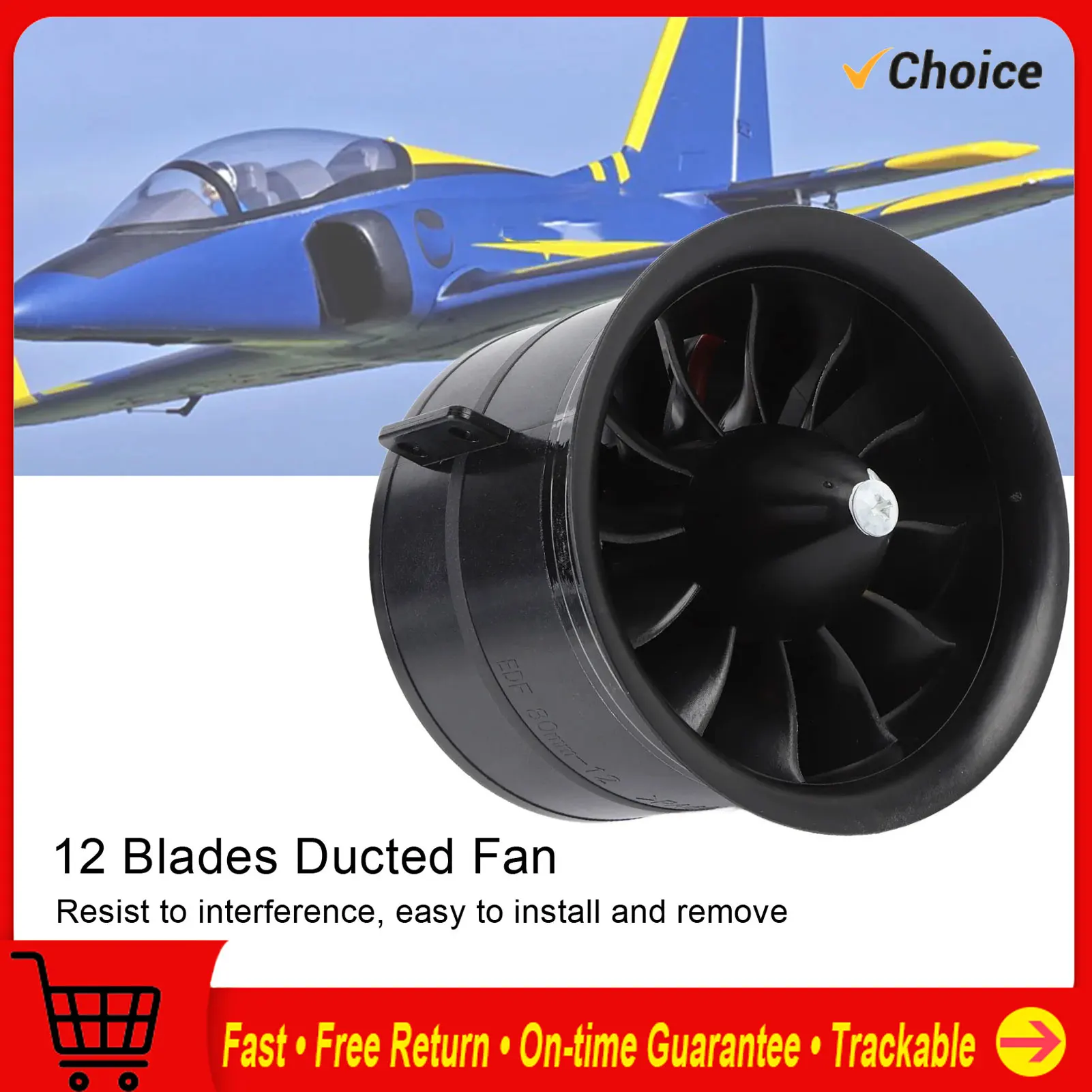 

EDF 80mm 12 Blades Electric Ducted Fan 3000W 6S 2000KV 3.43kg Thrust Efficient High Toughness Jet Fan Motor for RC Airplane