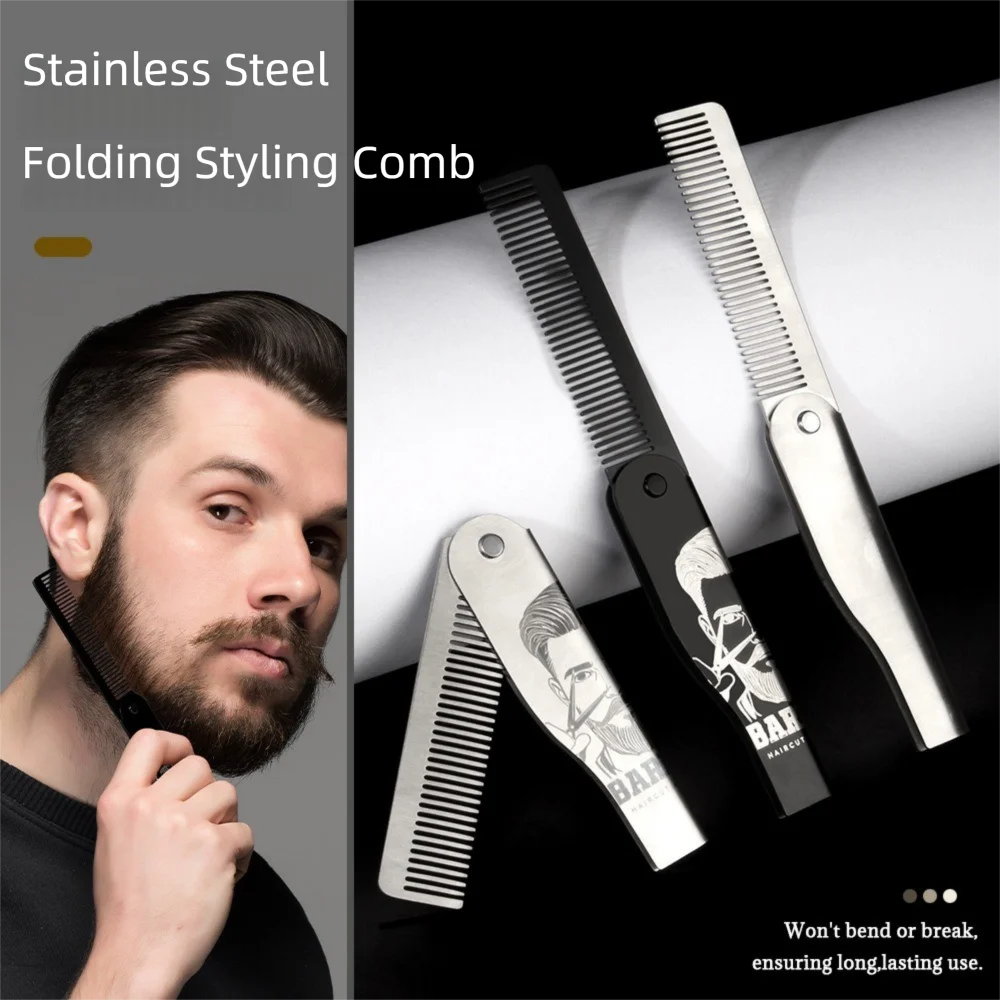 

Hairdressing Portable Steel Combs Moustache Detangling Combs Folding Pocket Beard Combs Barber Tools Durable Hair Styling Comb