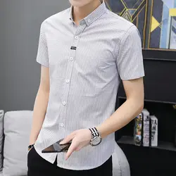 2024new Summer Fashion Korean Stripe Print Fashion Brand Short Sleeve Flip Collar Business Slim Fit Men's Professional Shirt