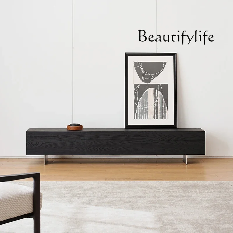 

Blade Walnut TV Cabinet Modern Minimalist Living Room Solid Wood Black Side Cabinet Japanese Style