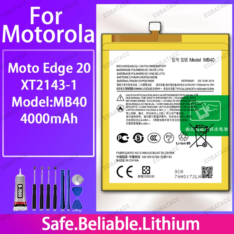 

100% New MB40 Battery For Motorola Moto Edge 20 Large capacity Batteries+Free Tools