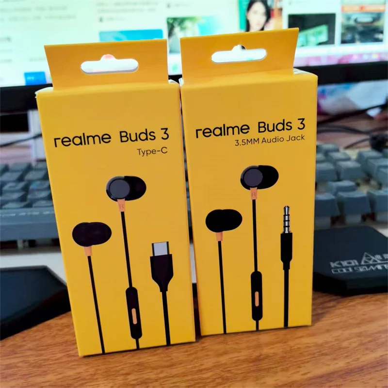 Realme Buds 3 3.5MM/Type C écouteur dans l'oreille filaire Sport casque avec micro pour Realme 15 14 12 13 Pro + GT 3 5 6 7 Pro Q5 X3 C73 C75