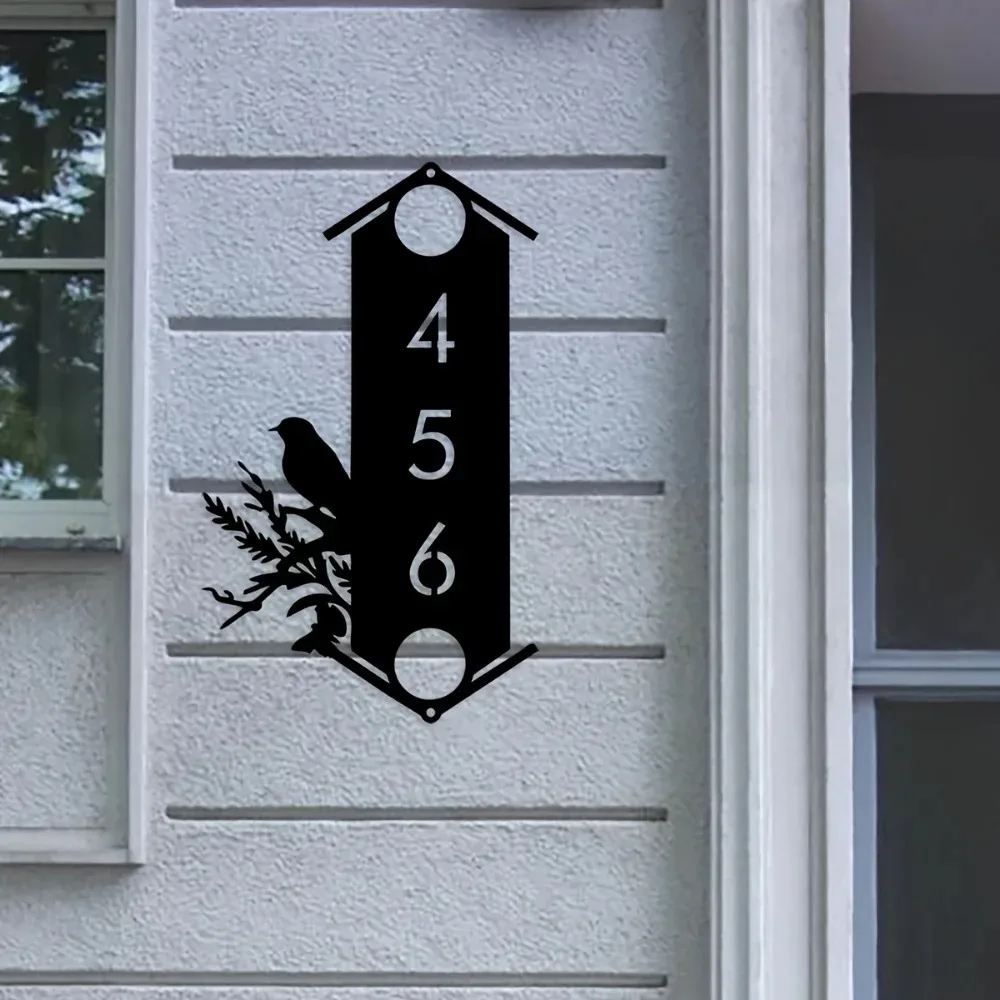 ป้ายที่อยู่โลหะสไตล์นกที่กําหนดเองอย่างมีสไตล์พร้อมป้ายหมายเลขแนวตั้งส่วนบุคคลติดผนังย้อนยุคเหมาะสําหรับบ้าน