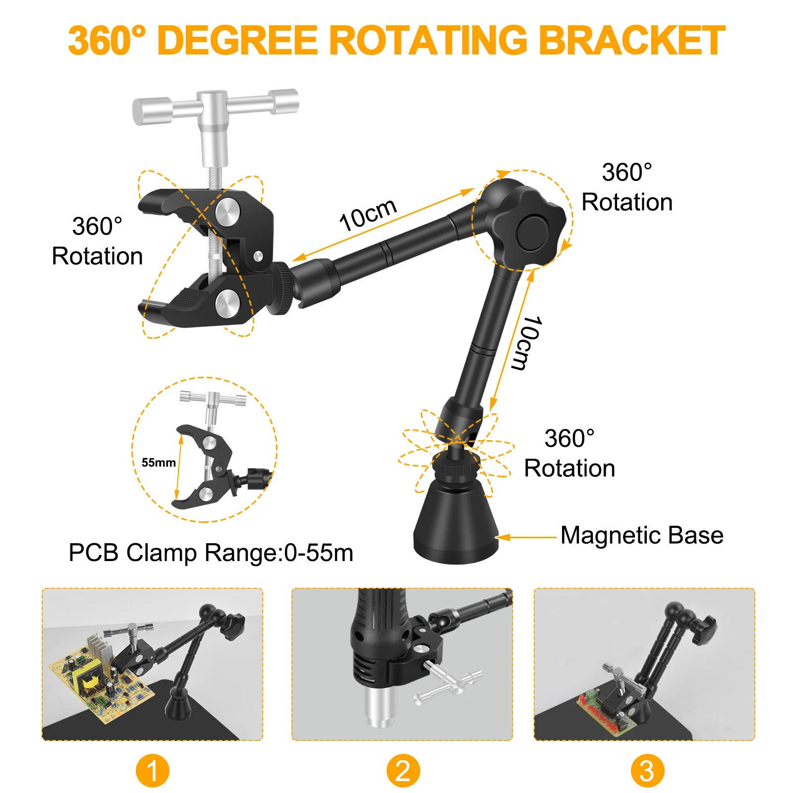 NEWACALOX Magnetic Helping Hands Soldering Third Hand PCB Circuit Board Holder with 5X LED Magnifying Lamp 360 Heat Gun Holder