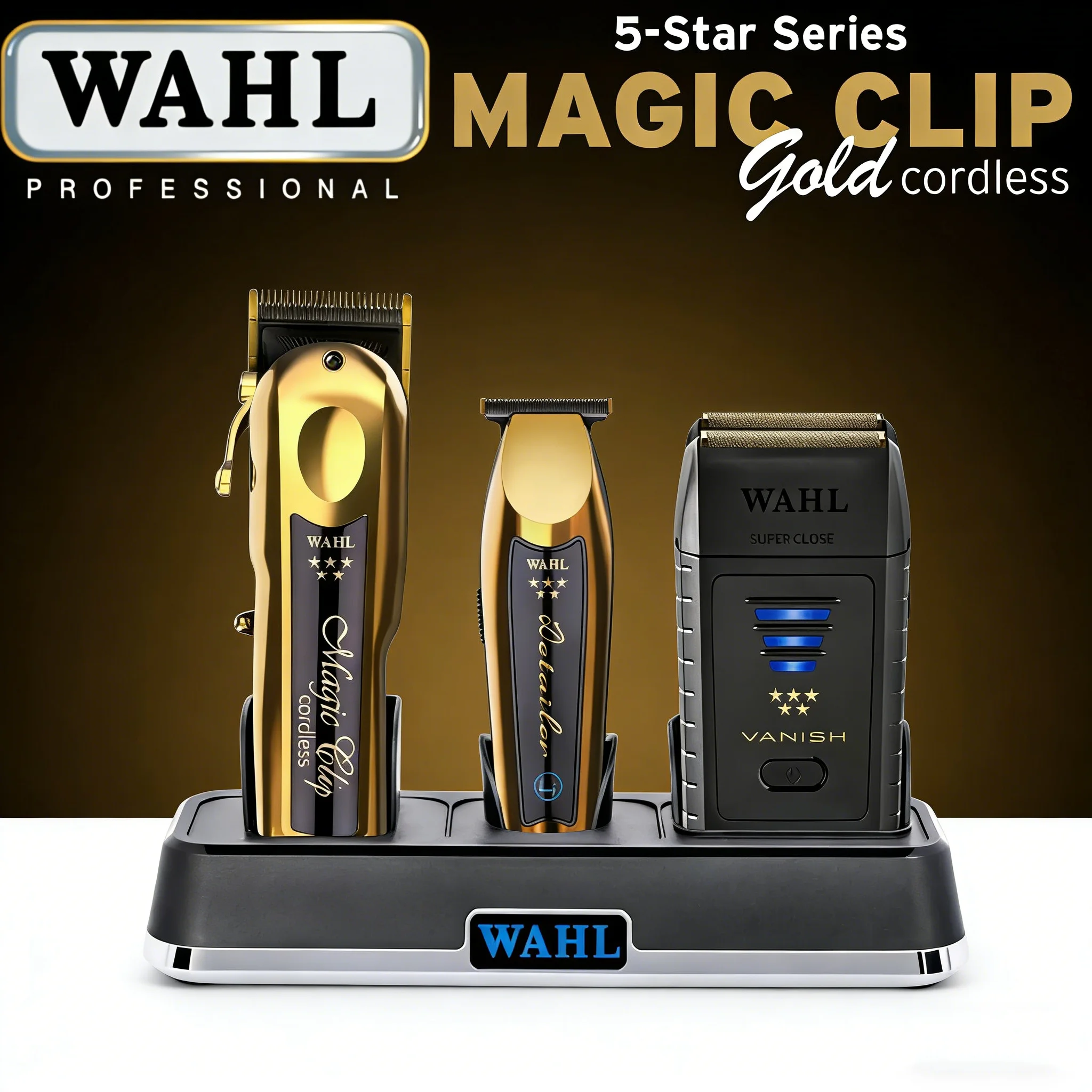 Máquina de Cortar Cabelo Profissional Wahl 5 Star 8148 Magic Clip Senior Sem Fio e Aparador de Cabelo, Aparador de Detalhes Li e Barbeador Vanish
