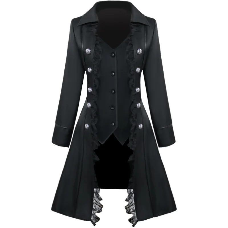 

Women Lace Renaissance Steampunk Jacket Medieval Corset Halloween Costumes Gothic Victorian Pirate Button Tailcoat Frock Coat