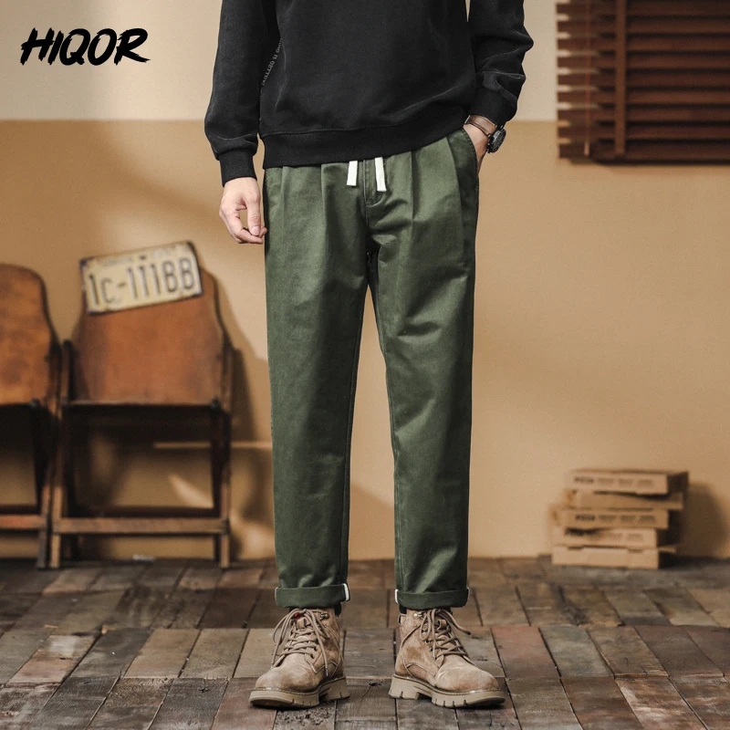 HIQOR New In Pantalones Cargo Trousers For Men Spring Autumn Pantalon Homme Solid Vintage Baggy Cargo Pants Man Pantalon Cargo