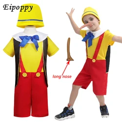 Pinocchio Costume for Kids Boys Funny Pinocchio Cosplay Costumes Child Clothes Free Nose Halloween Uniform for Kid